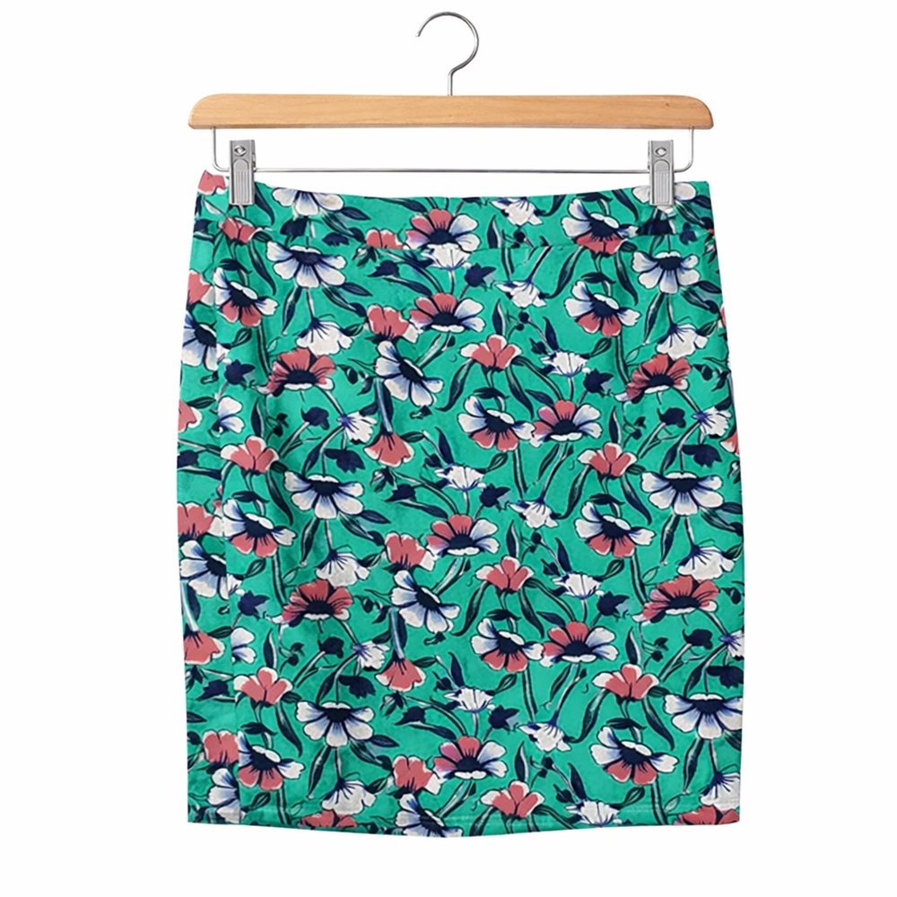 J.Crew Green Floral Pencil Skirt Size 6 Cotton Preppy Garden Party Career